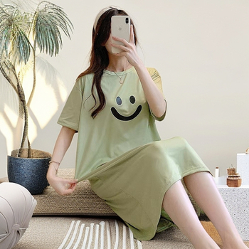 Дишаща късръкавна нощница за жени, кръгло деколте, свободен силует, средна дължина, подходяща за домашно облекло и носене навън