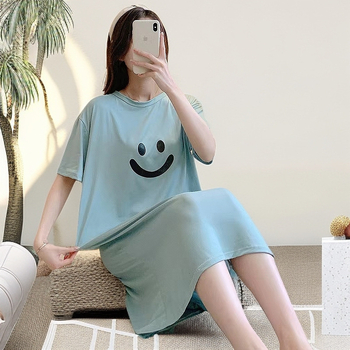 Дишаща късръкавна нощница за жени, кръгло деколте, свободен силует, средна дължина, подходяща за домашно облекло и носене навън