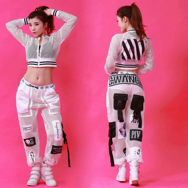 Slobodne mrežaste cargo hlače za K-Pop, hip-hop i jazz nastupe; unisex, tkanina od viskozne smjese, jesen 2025