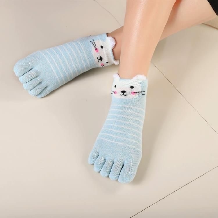 Ženske čarape s pet prstiju, za sve sezone, kratke do gležnja, s motivom mačkice, prozračne