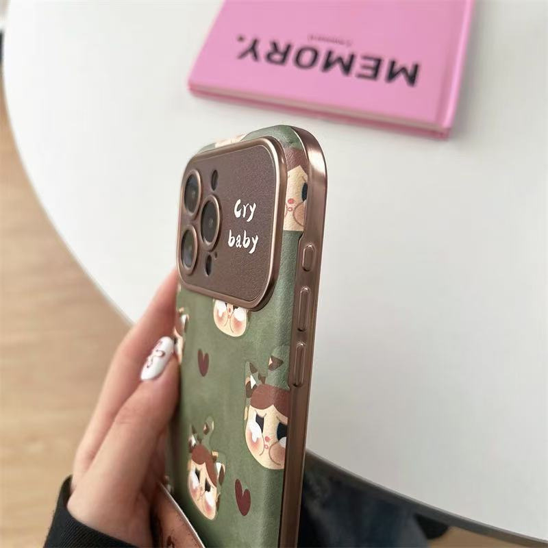 Retro kapica za glavu u zelenom leopard uzorku za futrolu iPhone 17 Pro, kompatibilno s iPhone 16 Pro s velikim otvorom iPhone 15 Pro