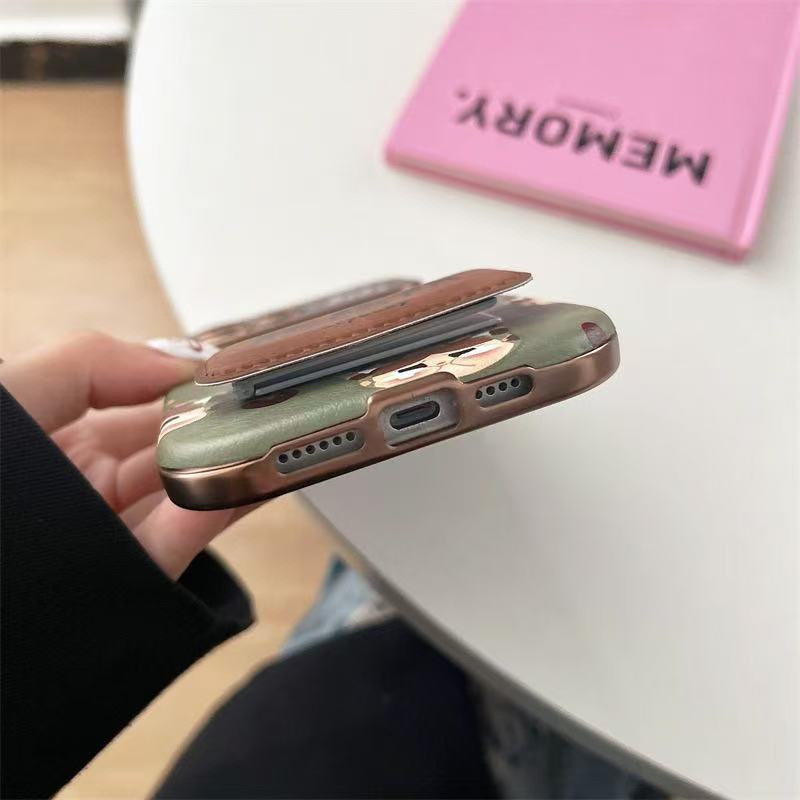 Retro kapica za glavu u zelenom leopard uzorku za futrolu iPhone 17 Pro, kompatibilno s iPhone 16 Pro s velikim otvorom iPhone 15 Pro