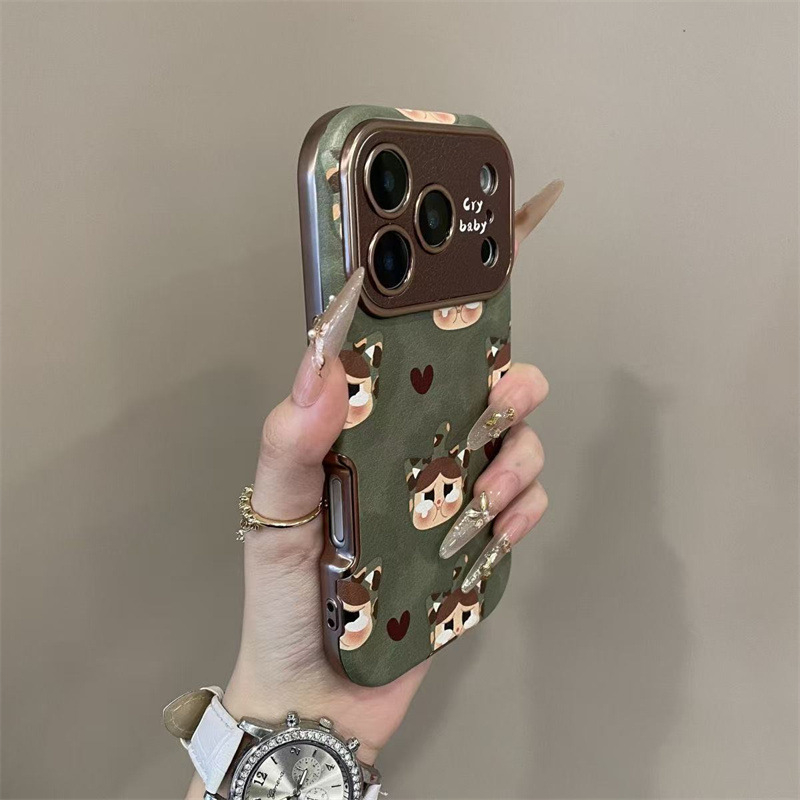 Retro kapica za glavu u zelenom leopard uzorku za futrolu iPhone 17 Pro, kompatibilno s iPhone 16 Pro s velikim otvorom iPhone 15 Pro