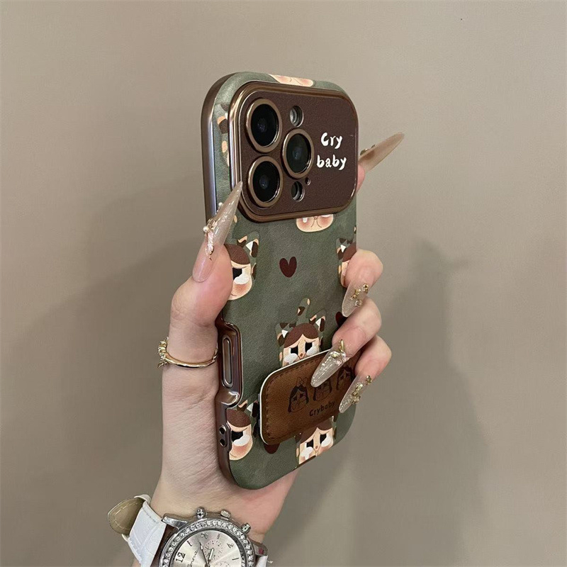 Retro kapica za glavu u zelenom leopard uzorku za futrolu iPhone 17 Pro, kompatibilno s iPhone 16 Pro s velikim otvorom iPhone 15 Pro