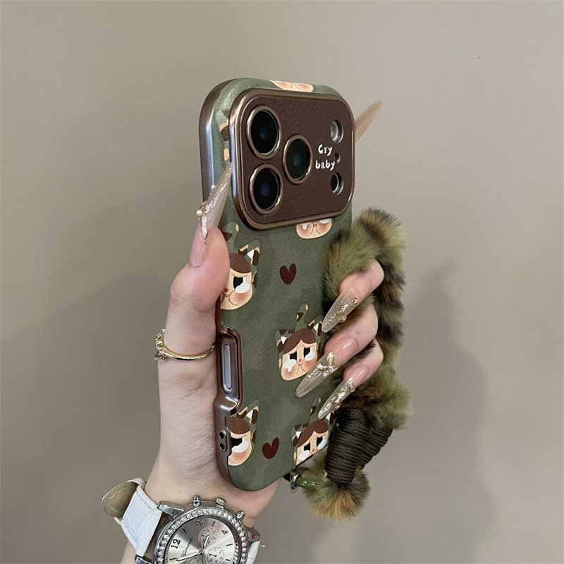 Retro kapica za glavu u zelenom leopard uzorku za futrolu iPhone 17 Pro, kompatibilno s iPhone 16 Pro s velikim otvorom iPhone 15 Pro