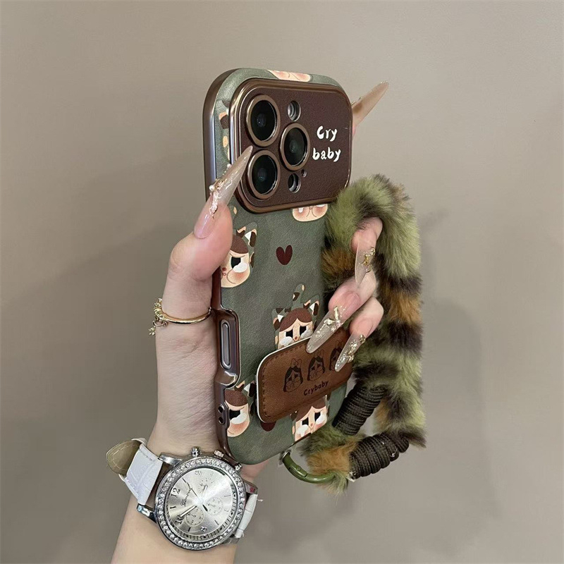 Retro kapica za glavu u zelenom leopard uzorku za futrolu iPhone 17 Pro, kompatibilno s iPhone 16 Pro s velikim otvorom iPhone 15 Pro