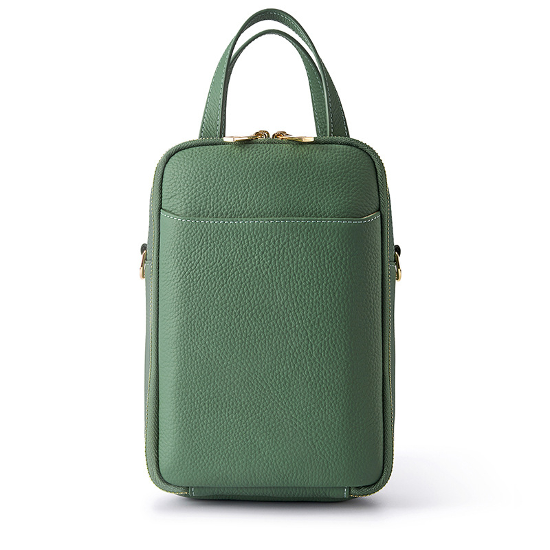 Ženska kožna crossbody torba, vertikalni kvadratni oblik, zatvarač, podstava od poliestera, unutarnji džepovi