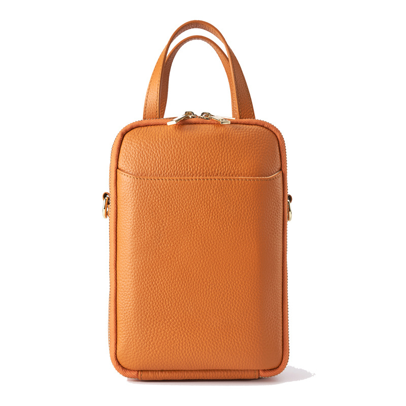 Ženska kožna crossbody torba, vertikalni kvadratni oblik, zatvarač, podstava od poliestera, unutarnji džepovi