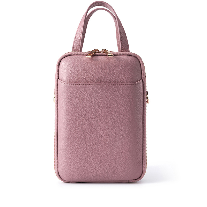 Ženska kožna crossbody torba, vertikalni kvadratni oblik, zatvarač, podstava od poliestera, unutarnji džepovi