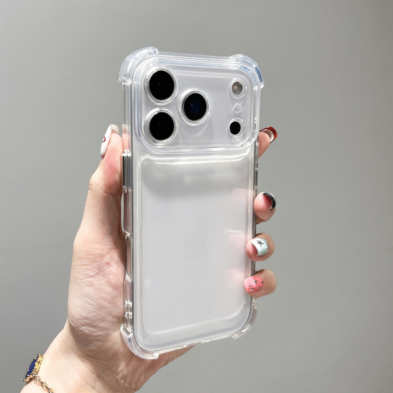 Minimalistički kućište s četiri kuta, otporno na pad, svemirski dizajn s prozirnim dnom, kompatibilan s iPhone 15, 16 Pro i 17 Pro Max.