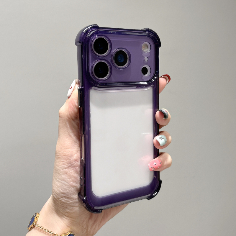 Minimalistički kućište s četiri kuta, otporno na pad, svemirski dizajn s prozirnim dnom, kompatibilan s iPhone 15, 16 Pro i 17 Pro Max.