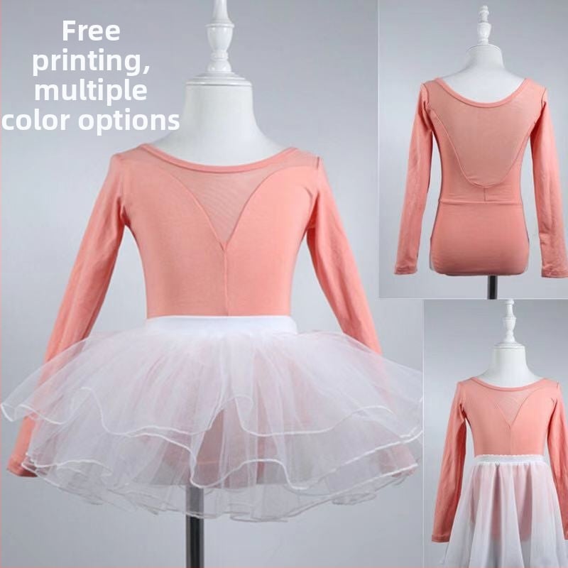 Gyerekeknek szóló balett tutu ruha hosszú ujjú, pamut anyag, koreai stílus, 3–8 éveseknek