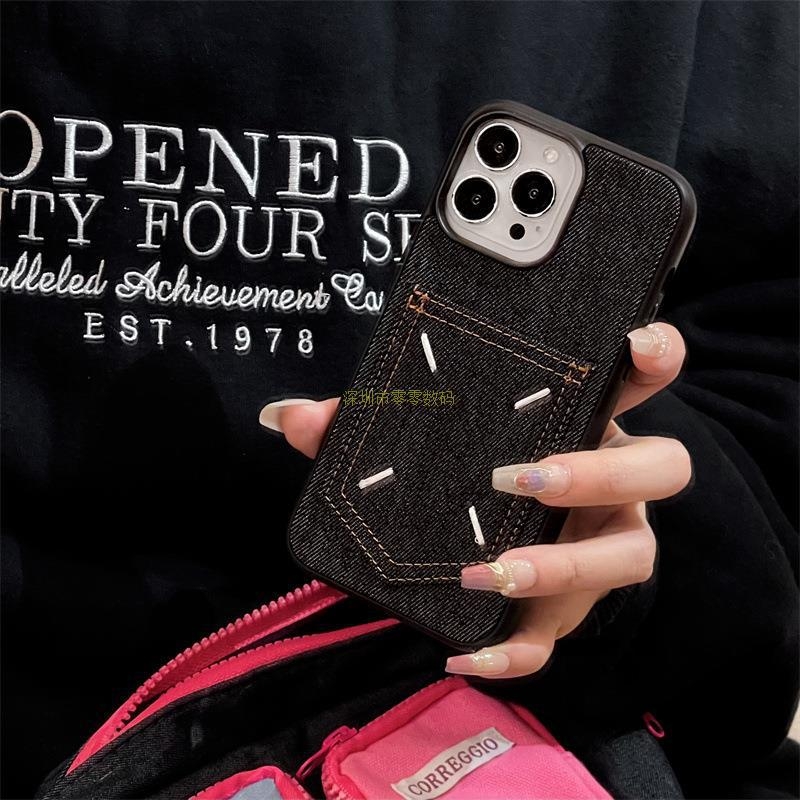 Denim kućište za iPhone 17 Pro Max s pretincem za kartice i kožnom izvezom, potpuna zaštita