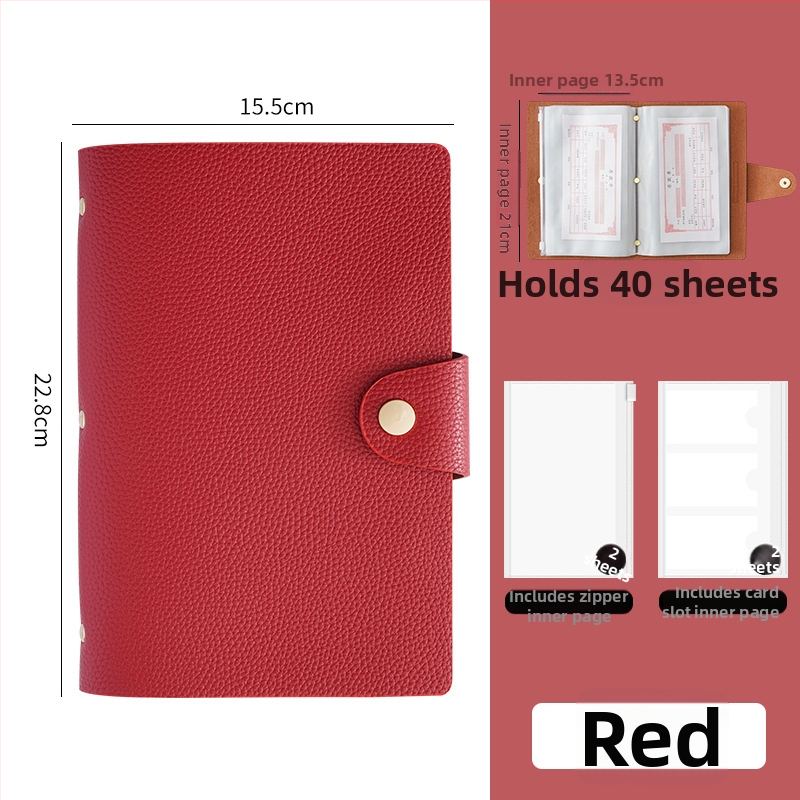 Mágneses záródású PU bőr betét- és bankjegytároló könyv