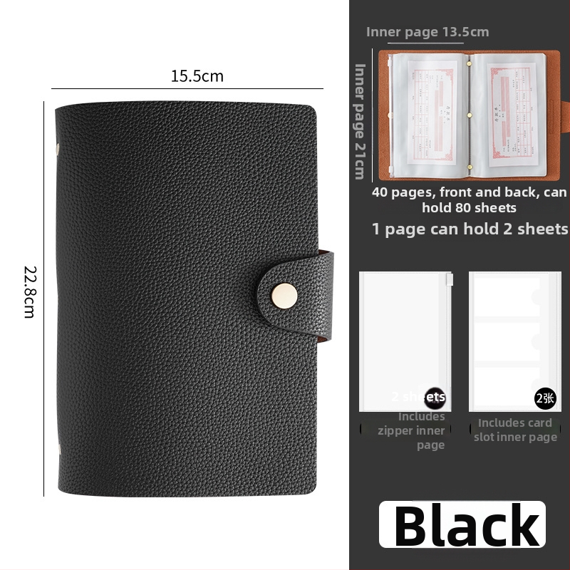 Mágneses záródású PU bőr betét- és bankjegytároló könyv