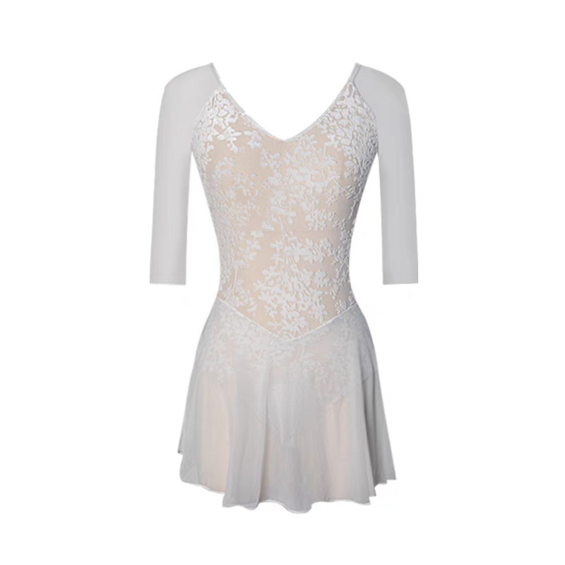 Gimnastički leotard sa suknjom za zrčno jogu i baletnu praksu (Za žene, Milk Silk, Spandex 20%)