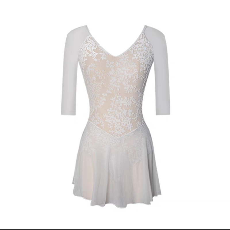 Gimnastički leotard sa suknjom za zrčno jogu i baletnu praksu (Za žene, Milk Silk, Spandex 20%)