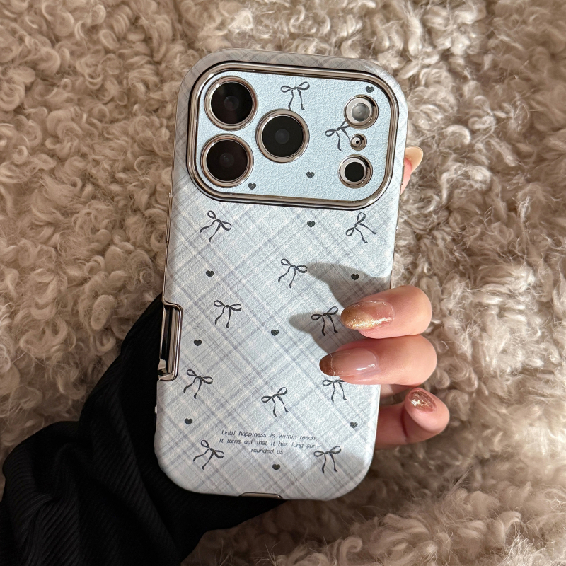 Kryt na iPhone z jahňacej kože s plaid vzorom a mašličkou, mäkký kryt v retro geometrickom dizajne; proti pádu; prispôsobiteľný; kompatibilný s iPhone 11–14 radom