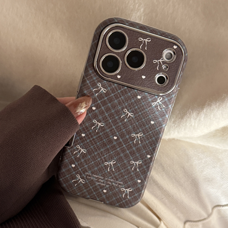 Kryt na iPhone z jahňacej kože s plaid vzorom a mašličkou, mäkký kryt v retro geometrickom dizajne; proti pádu; prispôsobiteľný; kompatibilný s iPhone 11–14 radom