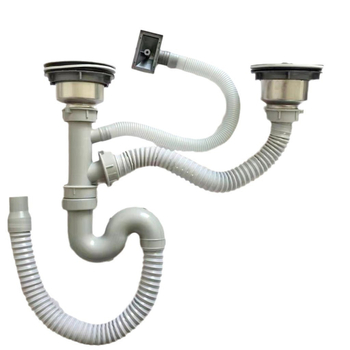 Težak odvod za kuhinju od nehrđajućeg čelika s dvostrukim spremnikom, protiv mirisa, model Double Tank Drain; težina 0.7 kg; specifikacija 110; stil moderni jednostavan.