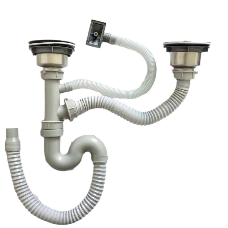 Težak odvod za kuhinju od nehrđajućeg čelika s dvostrukim spremnikom, protiv mirisa, model Double Tank Drain; težina 0.7 kg; specifikacija 110; stil moderni jednostavan.