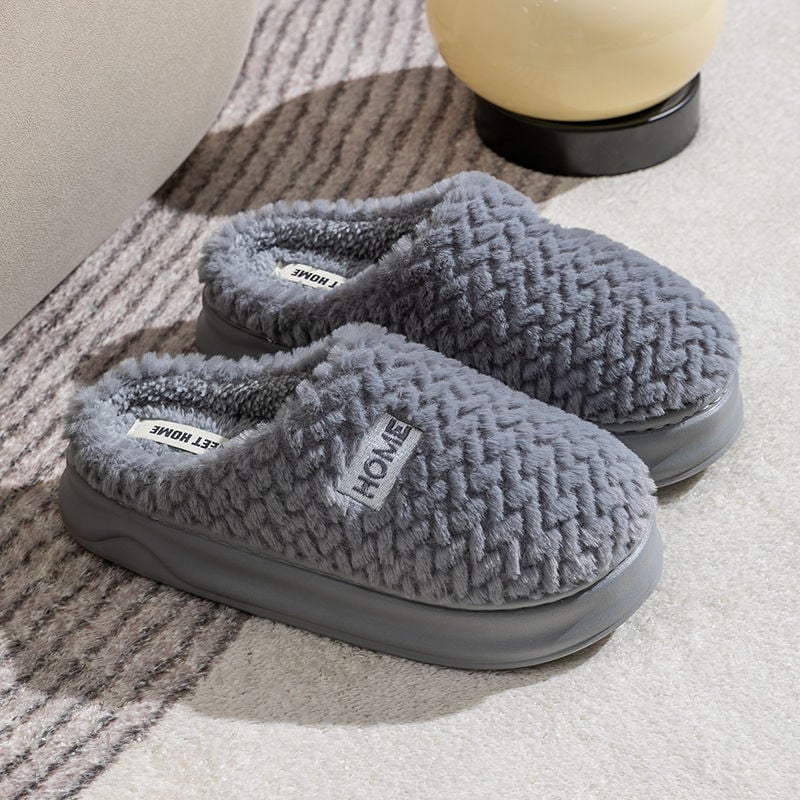 Papuci bărbați de iarnă cu căptușeală plușată și talpă groasă (Talpă: cauciuc; Sus: pluș artificial; Gen: bărbat; Vârstă: adulți)