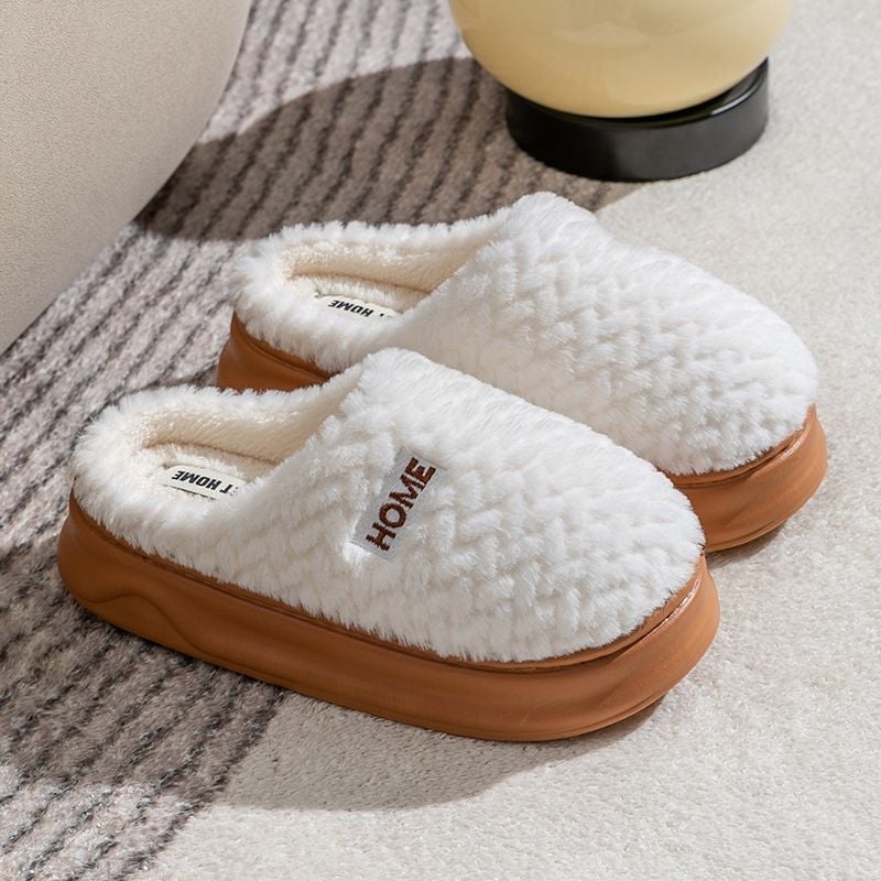 Papuci bărbați de iarnă cu căptușeală plușată și talpă groasă (Talpă: cauciuc; Sus: pluș artificial; Gen: bărbat; Vârstă: adulți)