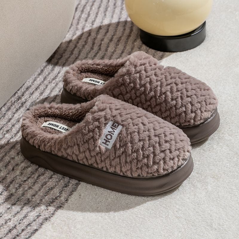 Papuci bărbați de iarnă cu căptușeală plușată și talpă groasă (Talpă: cauciuc; Sus: pluș artificial; Gen: bărbat; Vârstă: adulți)