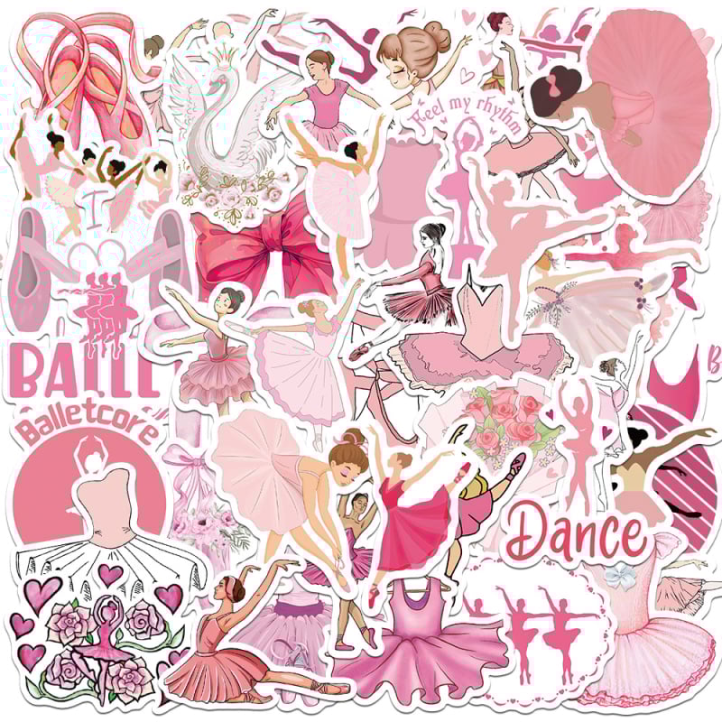 50 балетни стикери – водоустойчиви PVC стикери с карикатурен стил за танцово студио, класна стая или спалня (без лого)