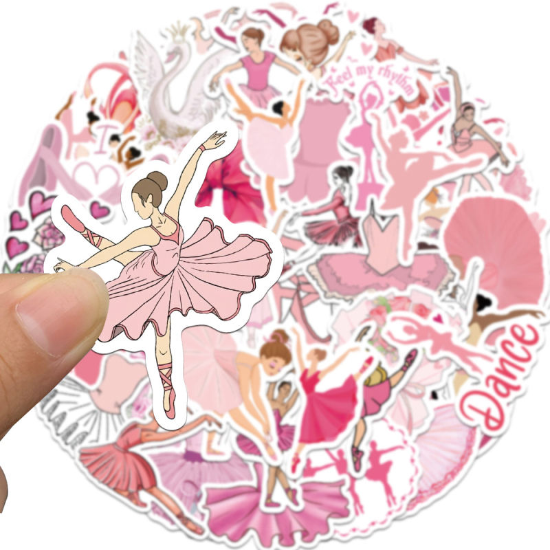 50 балетни стикери – водоустойчиви PVC стикери с карикатурен стил за танцово студио, класна стая или спалня (без лого)