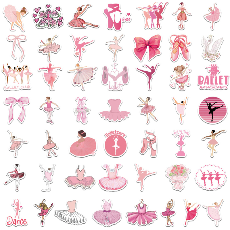 50 балетни стикери – водоустойчиви PVC стикери с карикатурен стил за танцово студио, класна стая или спалня (без лого)
