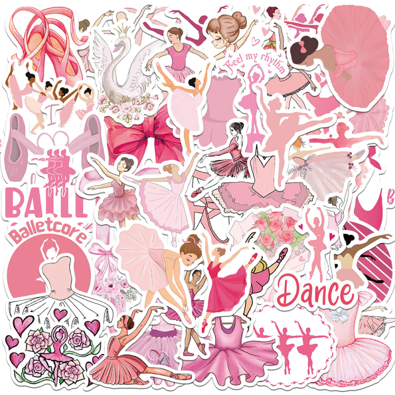 50 балетни стикери – водоустойчиви PVC стикери с карикатурен стил за танцово студио, класна стая или спалня (без лого)