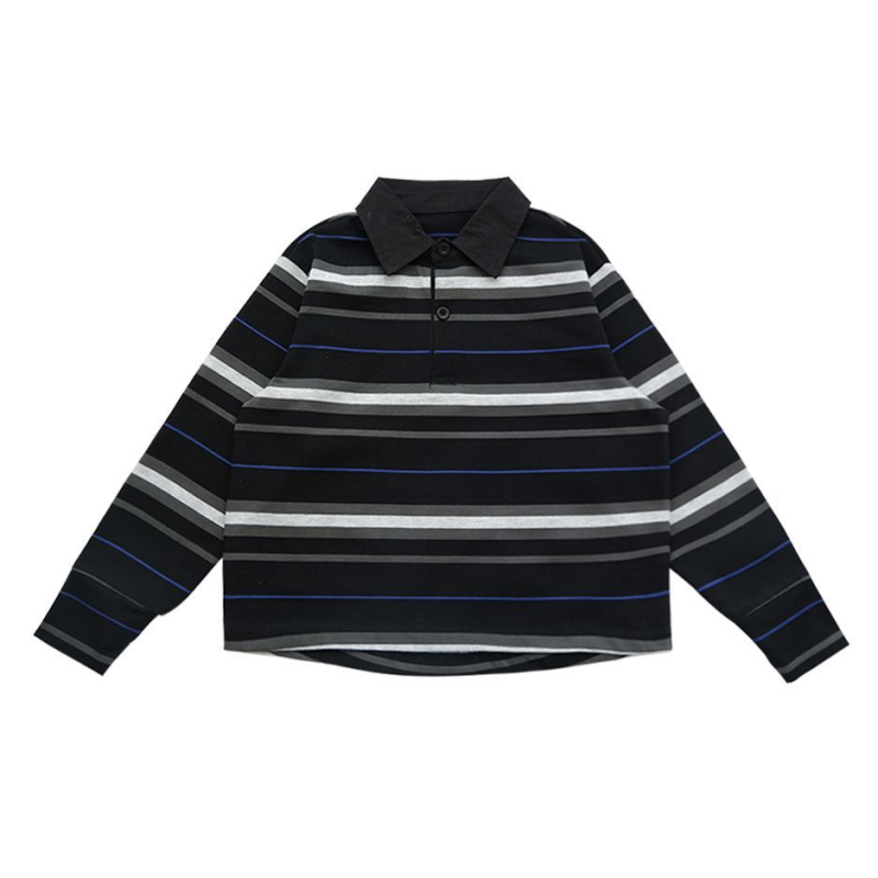 Dječji polo set s prugama japanskog stila, dugi rukavi T-shirt i šorcevi, 50% pamuka, jesen 2025