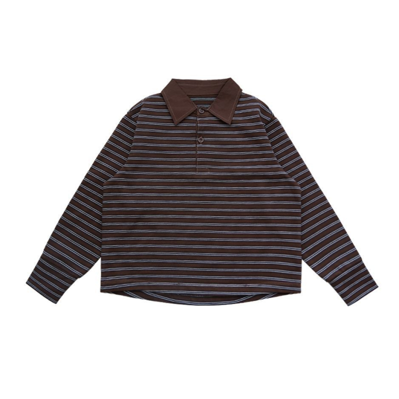 Dječji polo set s prugama japanskog stila, dugi rukavi T-shirt i šorcevi, 50% pamuka, jesen 2025