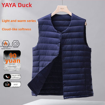 Ανδρικό λεπτό γιλέκο με πούπουλα, κουκούλα, Corduroy ύφασμα, γέμισμα από λευκό goose down, άνοιξη 2025