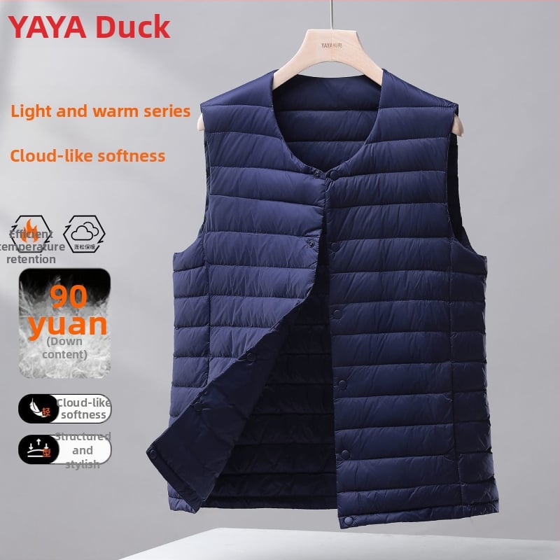Ανδρικό λεπτό γιλέκο με πούπουλα, κουκούλα, Corduroy ύφασμα, γέμισμα από λευκό goose down, άνοιξη 2025