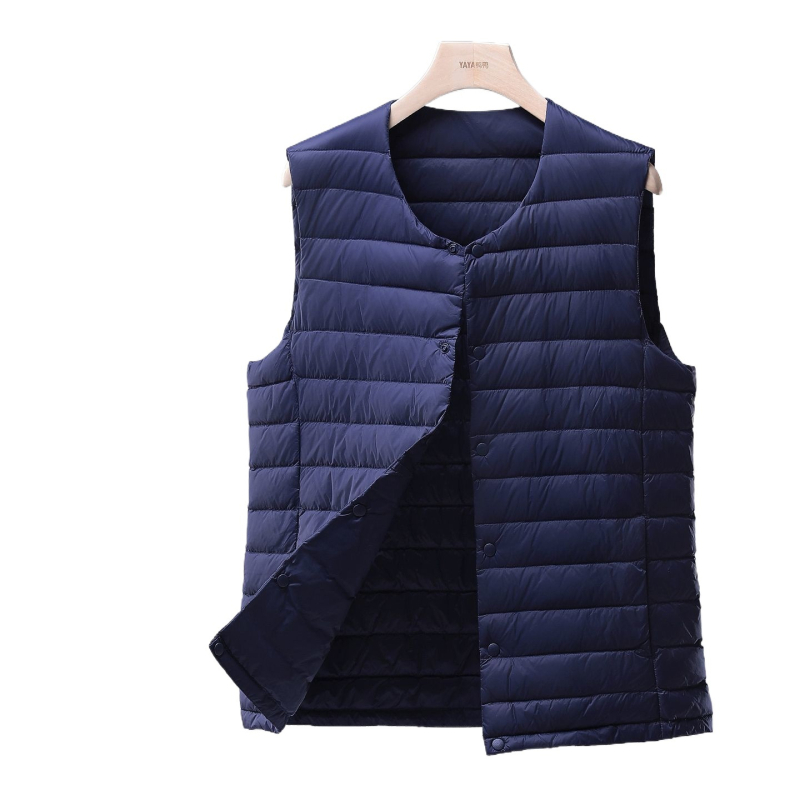 Ανδρικό λεπτό γιλέκο με πούπουλα, κουκούλα, Corduroy ύφασμα, γέμισμα από λευκό goose down, άνοιξη 2025