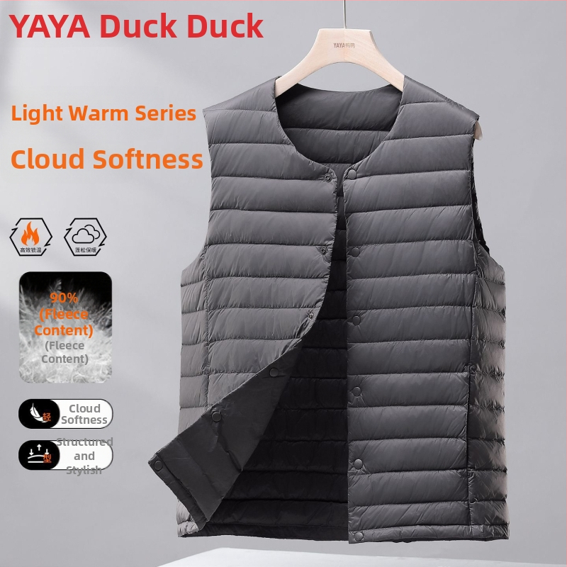 Ανδρικό λεπτό γιλέκο με πούπουλα, κουκούλα, Corduroy ύφασμα, γέμισμα από λευκό goose down, άνοιξη 2025