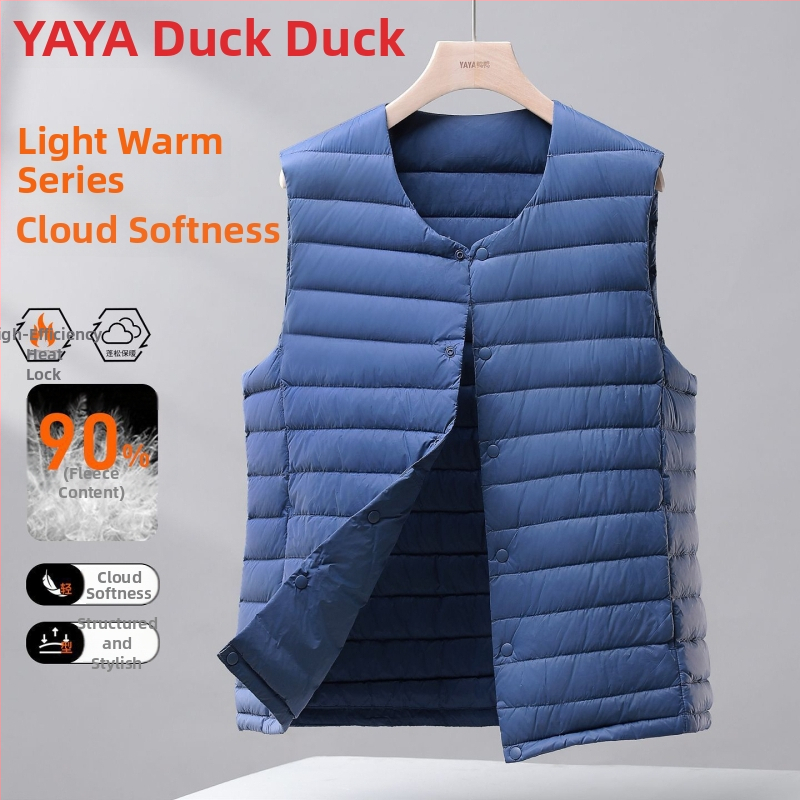 Ανδρικό λεπτό γιλέκο με πούπουλα, κουκούλα, Corduroy ύφασμα, γέμισμα από λευκό goose down, άνοιξη 2025