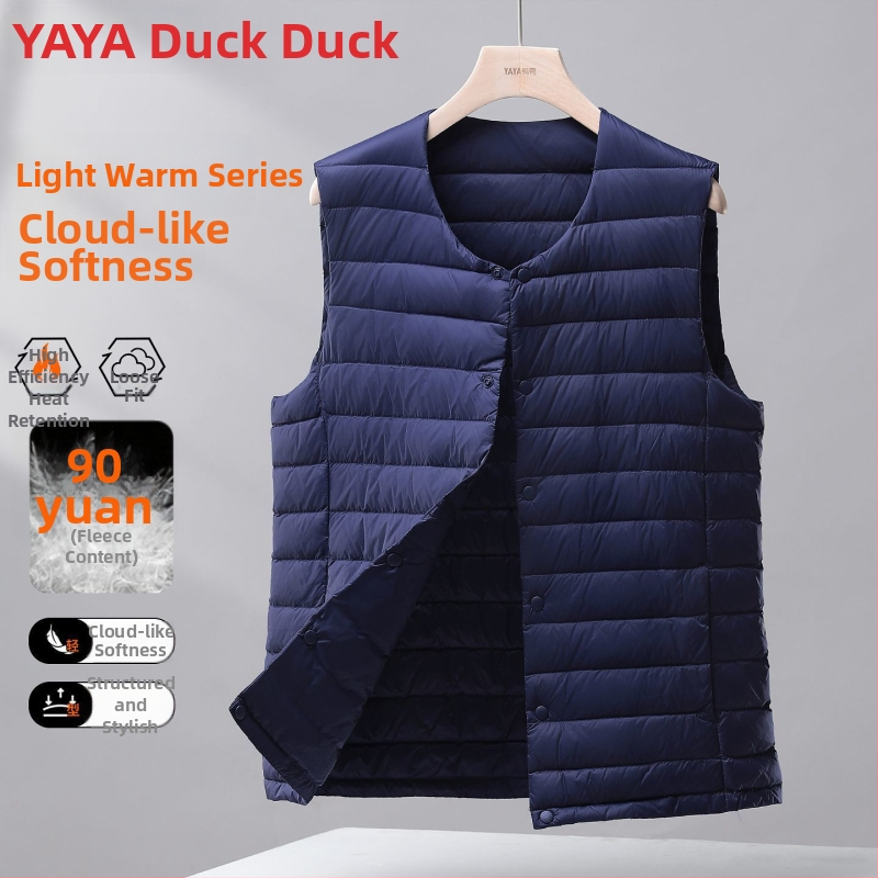 Ανδρικό λεπτό γιλέκο με πούπουλα, κουκούλα, Corduroy ύφασμα, γέμισμα από λευκό goose down, άνοιξη 2025