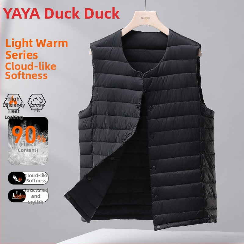 Ανδρικό λεπτό γιλέκο με πούπουλα, κουκούλα, Corduroy ύφασμα, γέμισμα από λευκό goose down, άνοιξη 2025