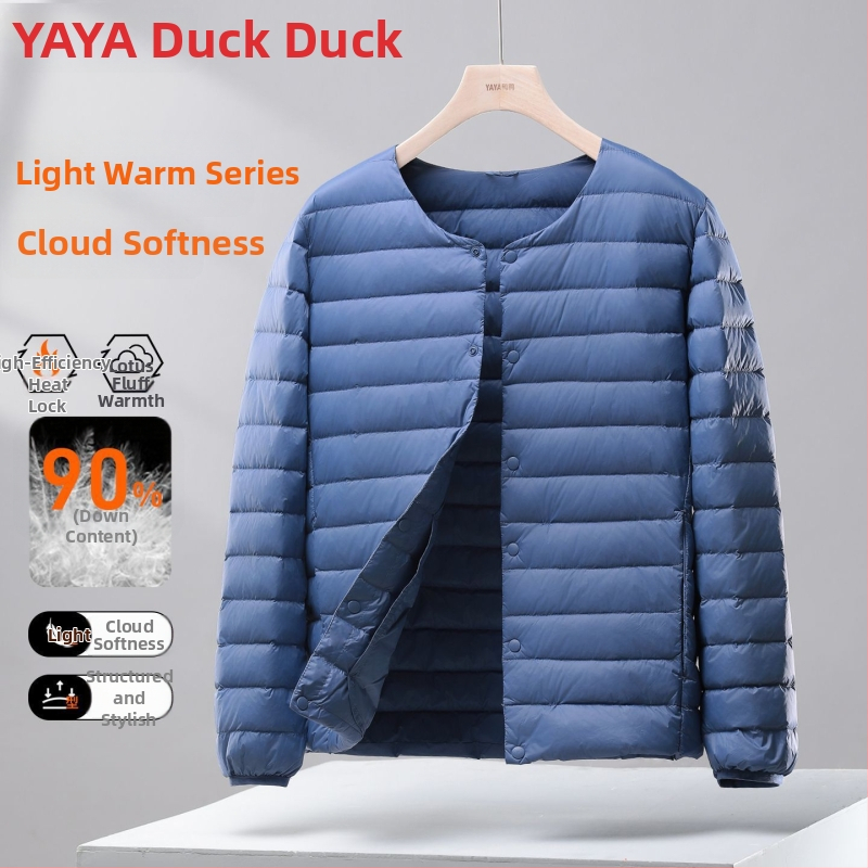 Ανδρικό λεπτό γιλέκο με πούπουλα, κουκούλα, Corduroy ύφασμα, γέμισμα από λευκό goose down, άνοιξη 2025