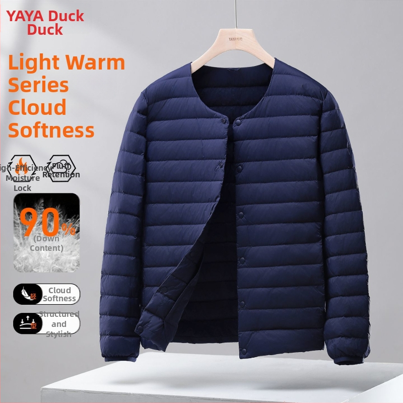 Ανδρικό λεπτό γιλέκο με πούπουλα, κουκούλα, Corduroy ύφασμα, γέμισμα από λευκό goose down, άνοιξη 2025