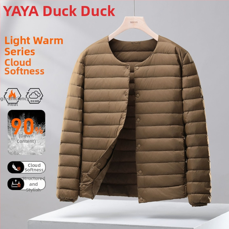 Ανδρικό λεπτό γιλέκο με πούπουλα, κουκούλα, Corduroy ύφασμα, γέμισμα από λευκό goose down, άνοιξη 2025