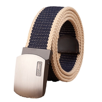Curea de pânză pentru bărbați, cu cataramă automată, țesută, stil casual; Material: pânză; Cataramă: aliaj; Mecanism închidere: snap