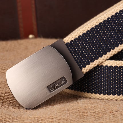 Curea de pânză pentru bărbați, cu cataramă automată, țesută, stil casual; Material: pânză; Cataramă: aliaj; Mecanism închidere: snap