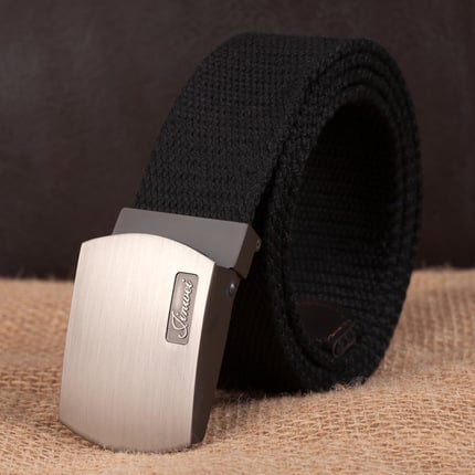 Curea de pânză pentru bărbați, cu cataramă automată, țesută, stil casual; Material: pânză; Cataramă: aliaj; Mecanism închidere: snap