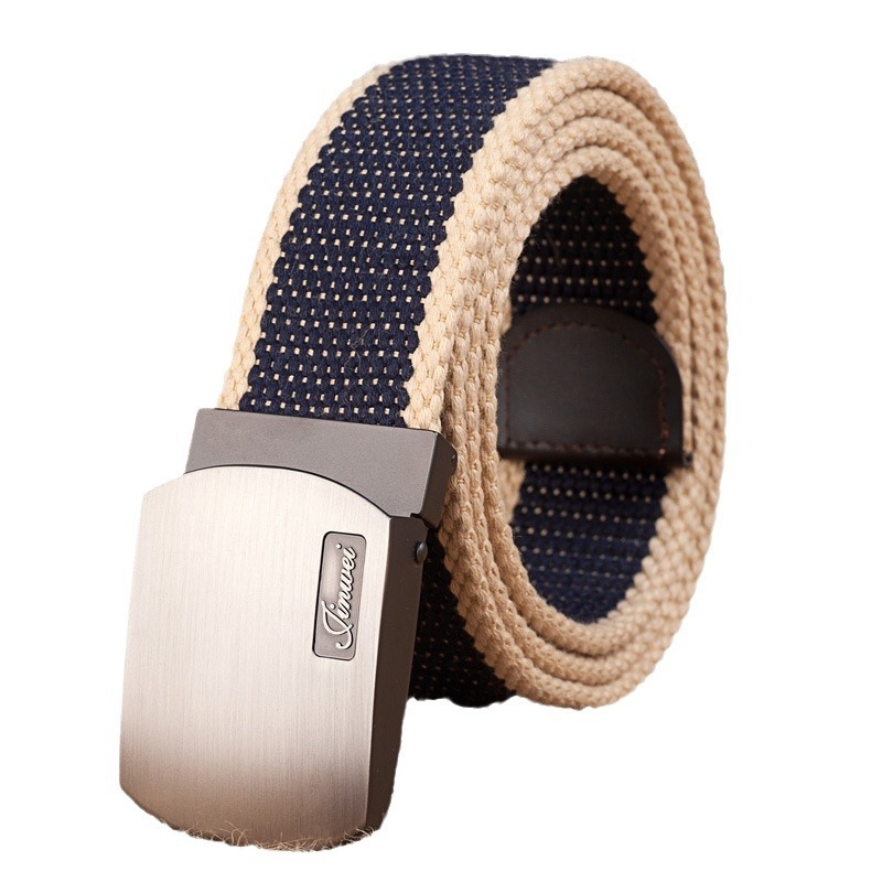 Curea de pânză pentru bărbați, cu cataramă automată, țesută, stil casual; Material: pânză; Cataramă: aliaj; Mecanism închidere: snap