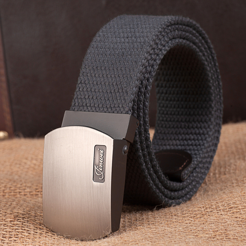 Curea de pânză pentru bărbați, cu cataramă automată, țesută, stil casual; Material: pânză; Cataramă: aliaj; Mecanism închidere: snap