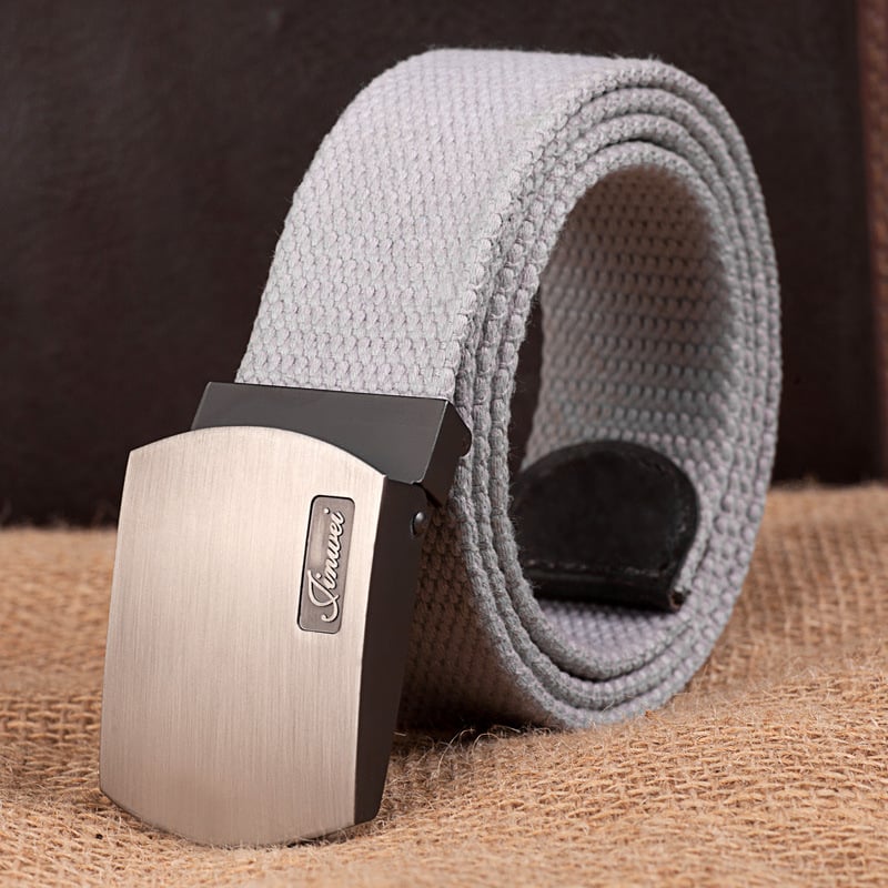 Curea de pânză pentru bărbați, cu cataramă automată, țesută, stil casual; Material: pânză; Cataramă: aliaj; Mecanism închidere: snap